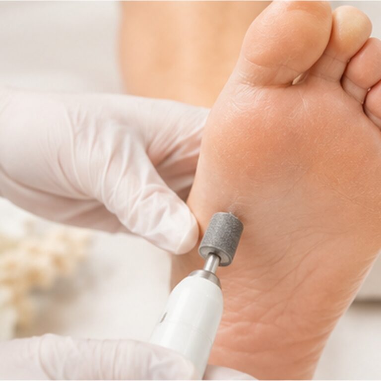 Opracowanie podeszwy stóp podczas zabiegu pedicure w Redzie